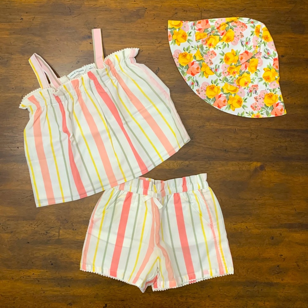 Janie and Jack 3 pc Shorts, Top & Hat Set Sz 4 NWT
